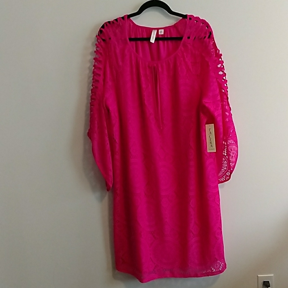 Plus Size Hot Pink Tacera Lace Dress